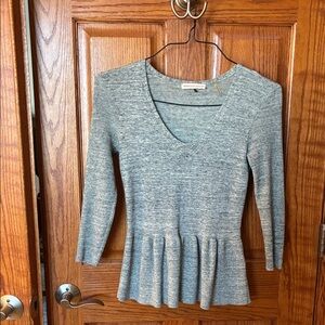 Rebecca Taylor Heather Gray V-Neck Peplum Blouse